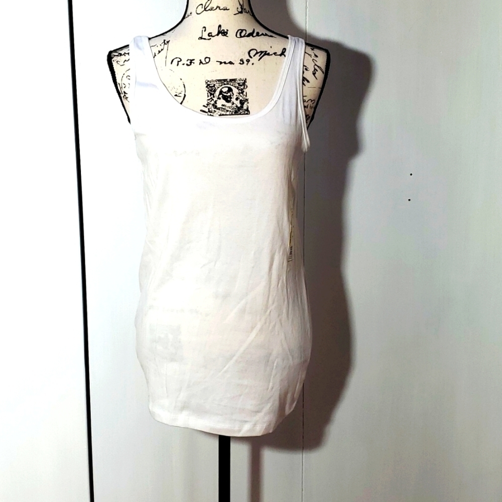 Time & Tru |Womens Basic White Cotton Tank Top Closet Staple New! Size LARGE